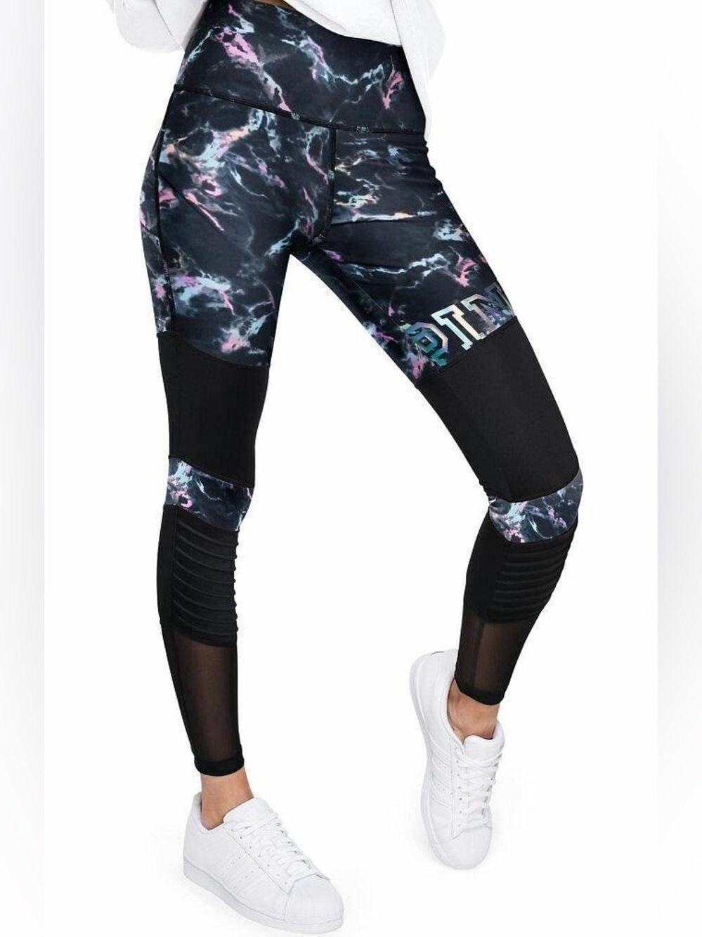 PINK Victoria's Secret Black High Waist Marble Mesh Leggings Size Large